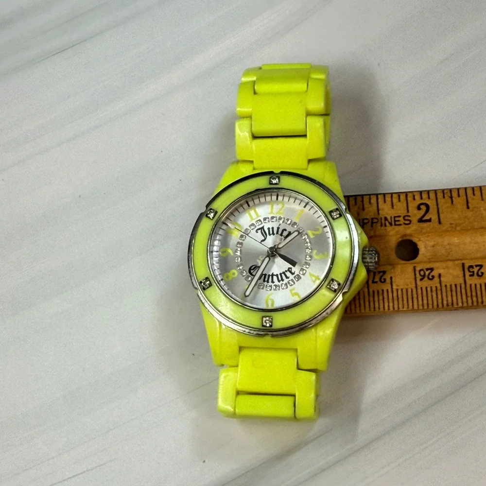 Juicy Couture Neon Yellow Crystal Accent Link Bracelet Watch Working